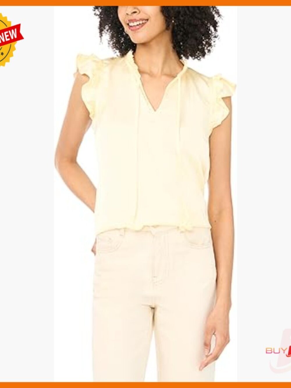 Flutter Sleeve V-Neck Blouse with Tie Detail Regular Fit